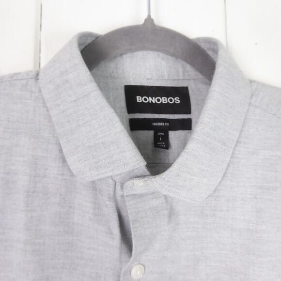 Bonobos Button Up Shirt Mens SZ L Long Tailored Fit dLight Gray Business Casual - Picture 2 of 9